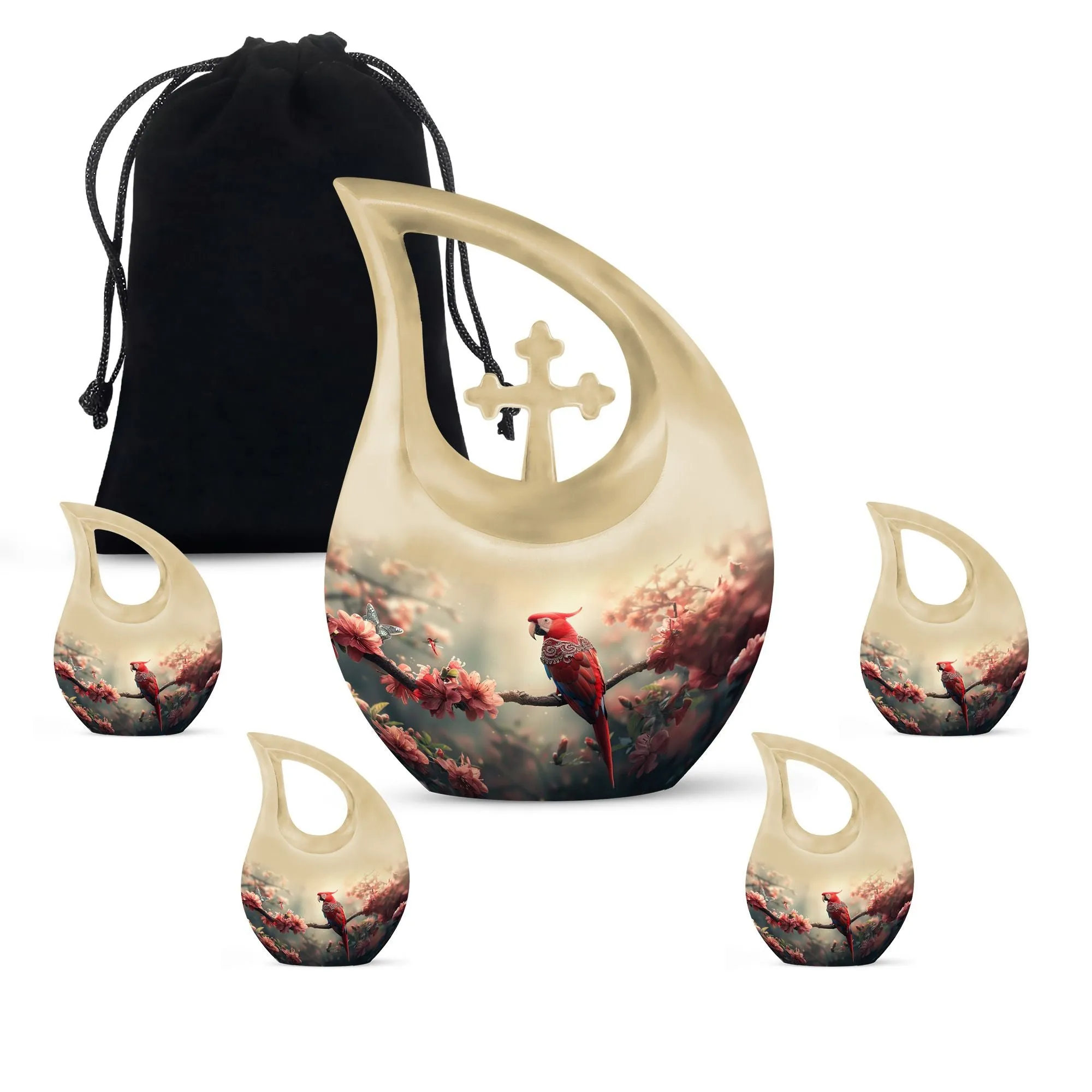 Floral Scarlet Tribute - Elegant Memorial Urn Designed for Women