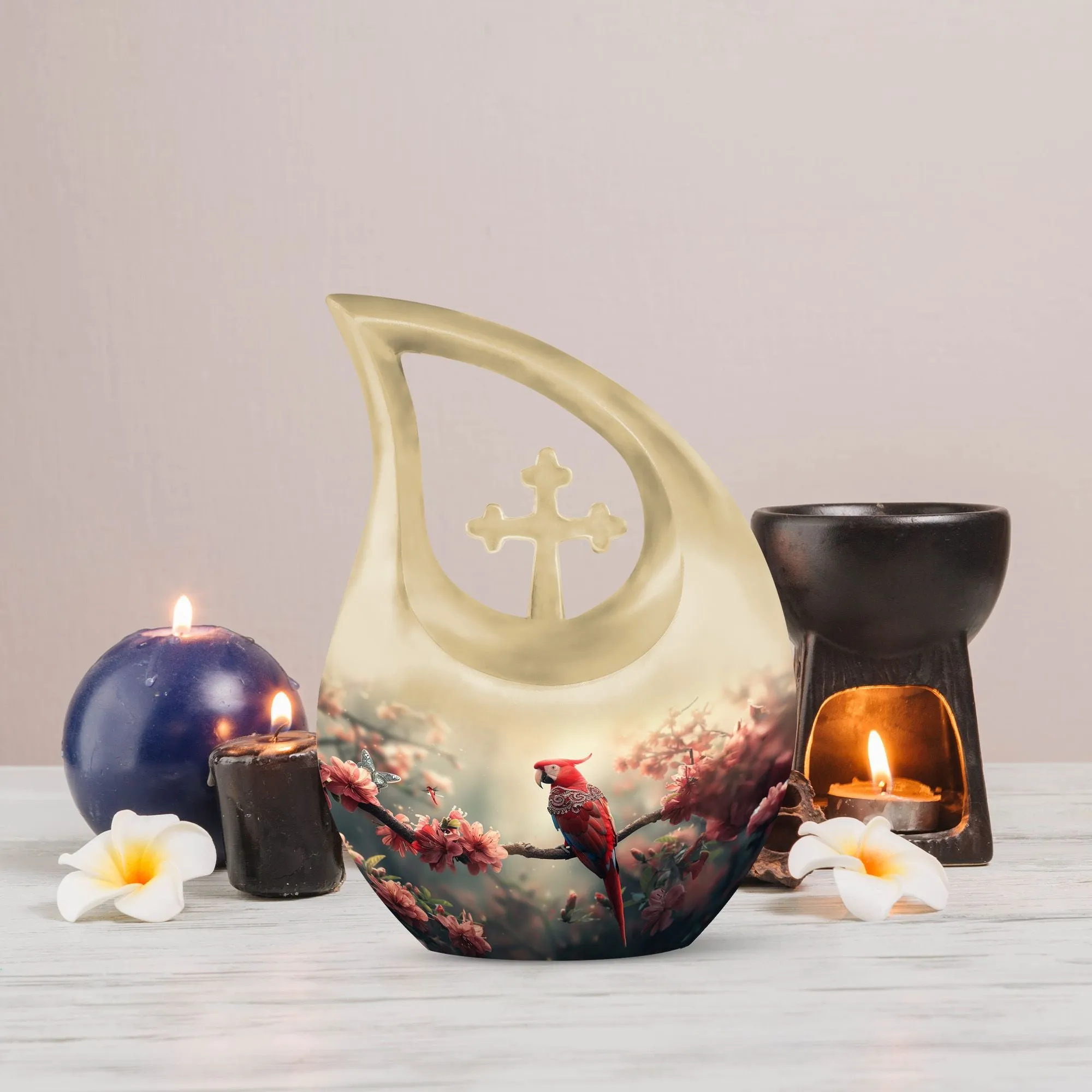 Floral Scarlet Tribute - Elegant Memorial Urn Designed for Women