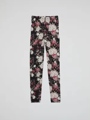 Floral Studded Skull Logo Workout Leggings (Kids)
