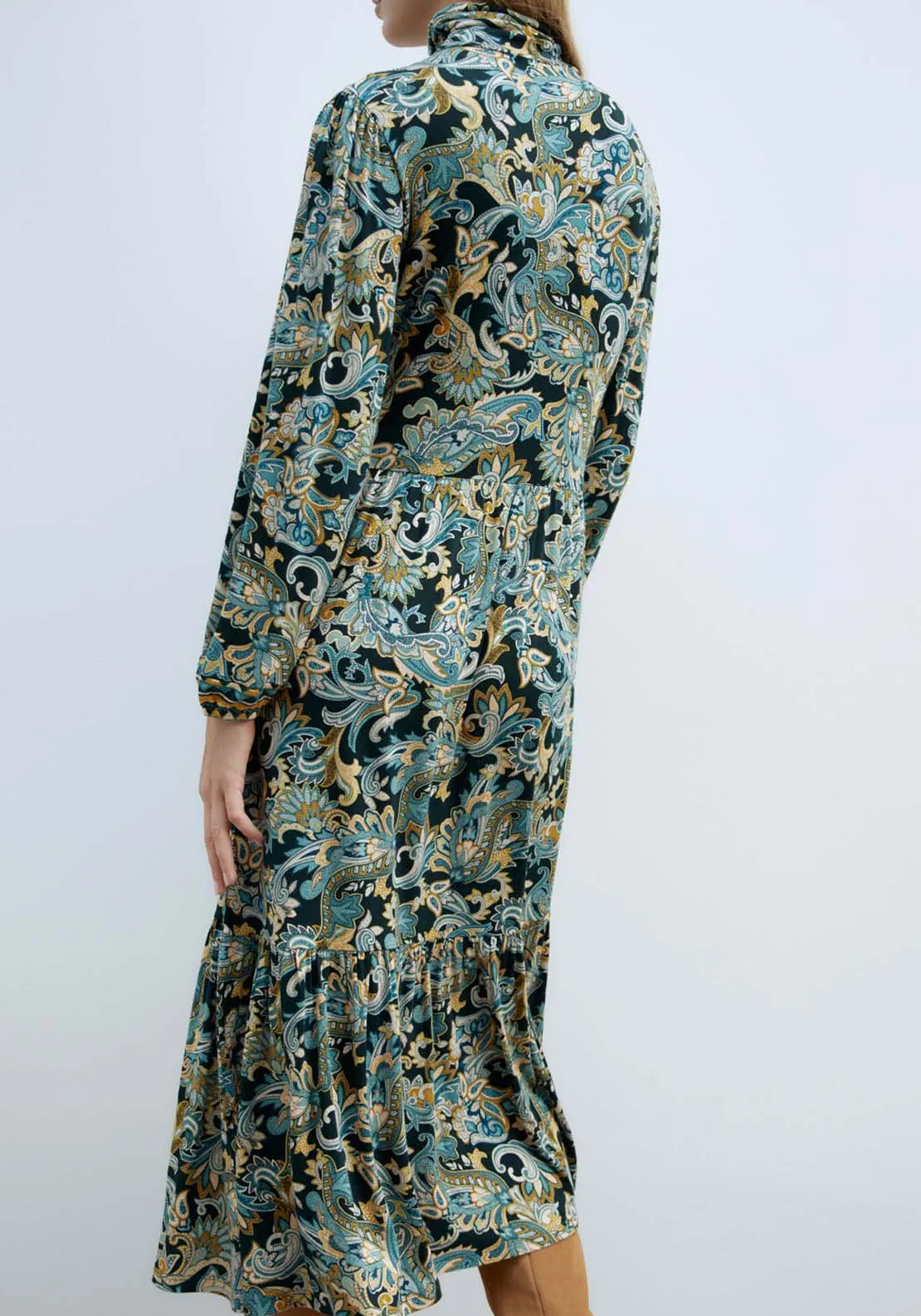 Funnel Neck Viscose Dress - Light Green