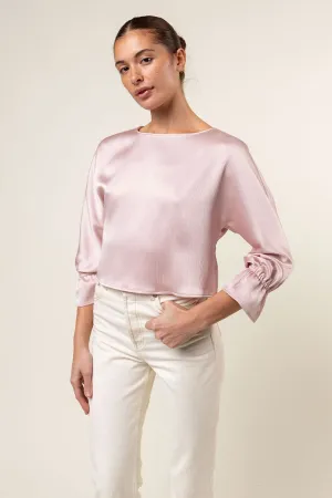 Gathered Cuff Sleeves Blouse in Crinkle Satin
