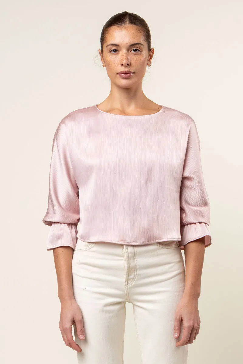 Gathered Cuff Sleeves Blouse in Crinkle Satin