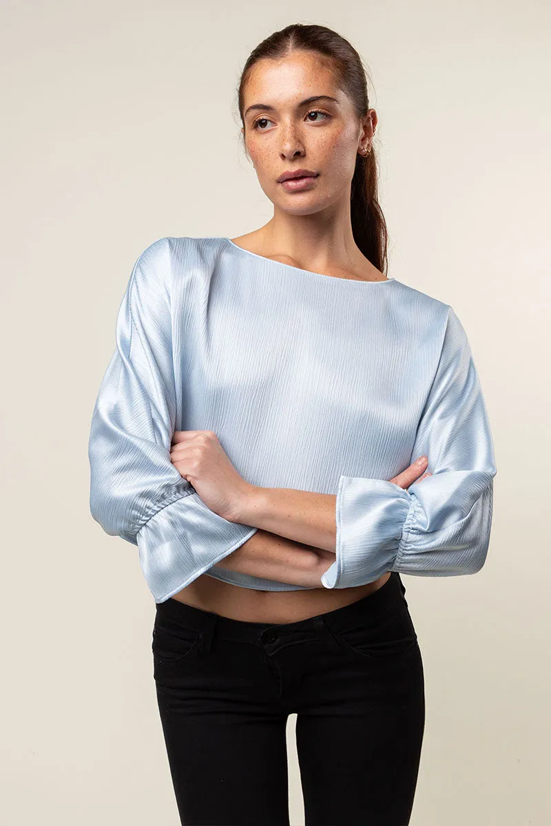 Gathered Cuff Sleeves Blouse in Crinkle Satin