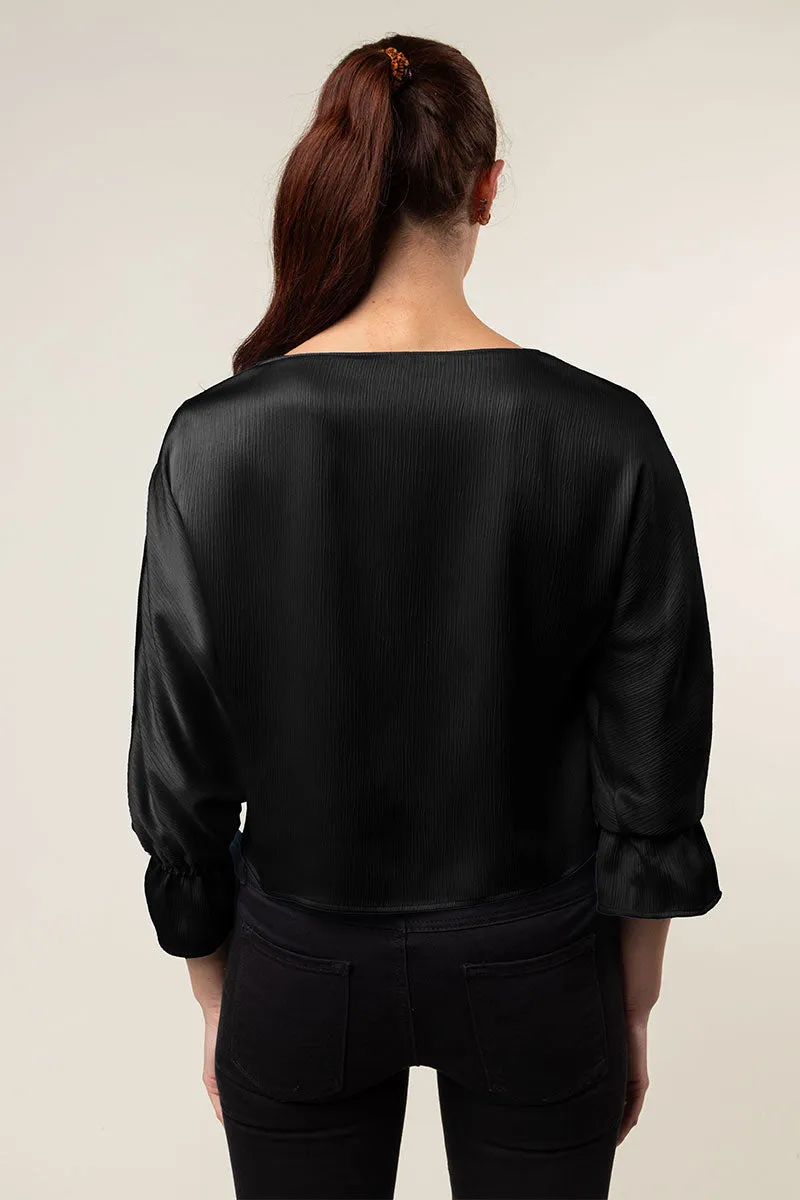 Gathered Cuff Sleeves Blouse in Crinkle Satin