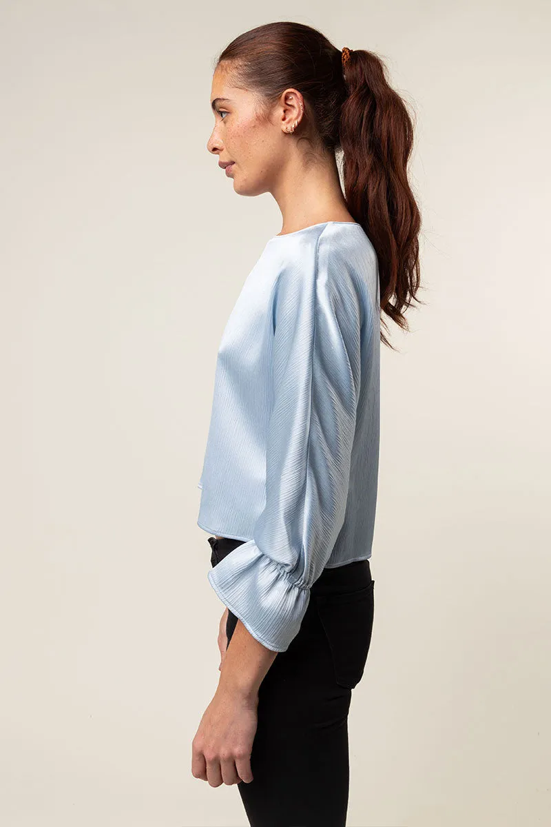 Gathered Cuff Sleeves Blouse in Crinkle Satin