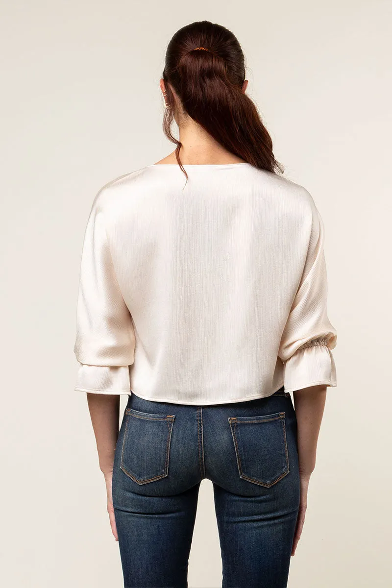 Gathered Cuff Sleeves Blouse in Crinkle Satin