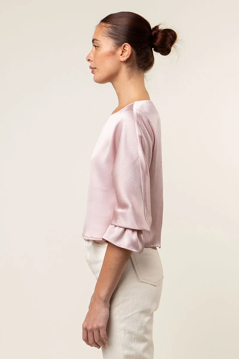 Gathered Cuff Sleeves Blouse in Crinkle Satin