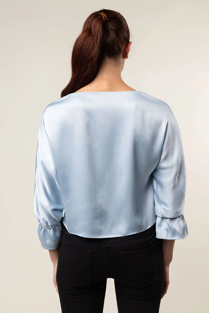 Gathered Cuff Sleeves Blouse in Crinkle Satin