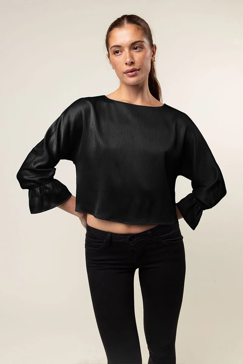 Gathered Cuff Sleeves Blouse in Crinkle Satin