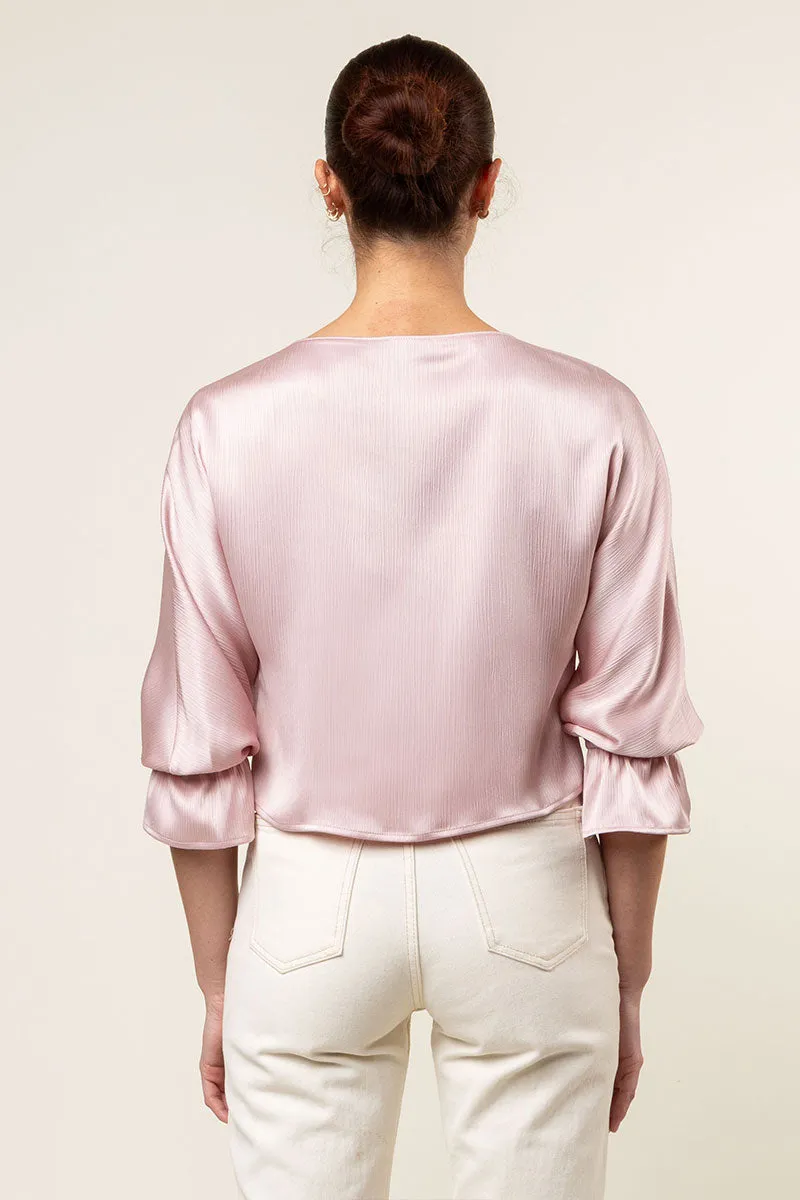 Gathered Cuff Sleeves Blouse in Crinkle Satin