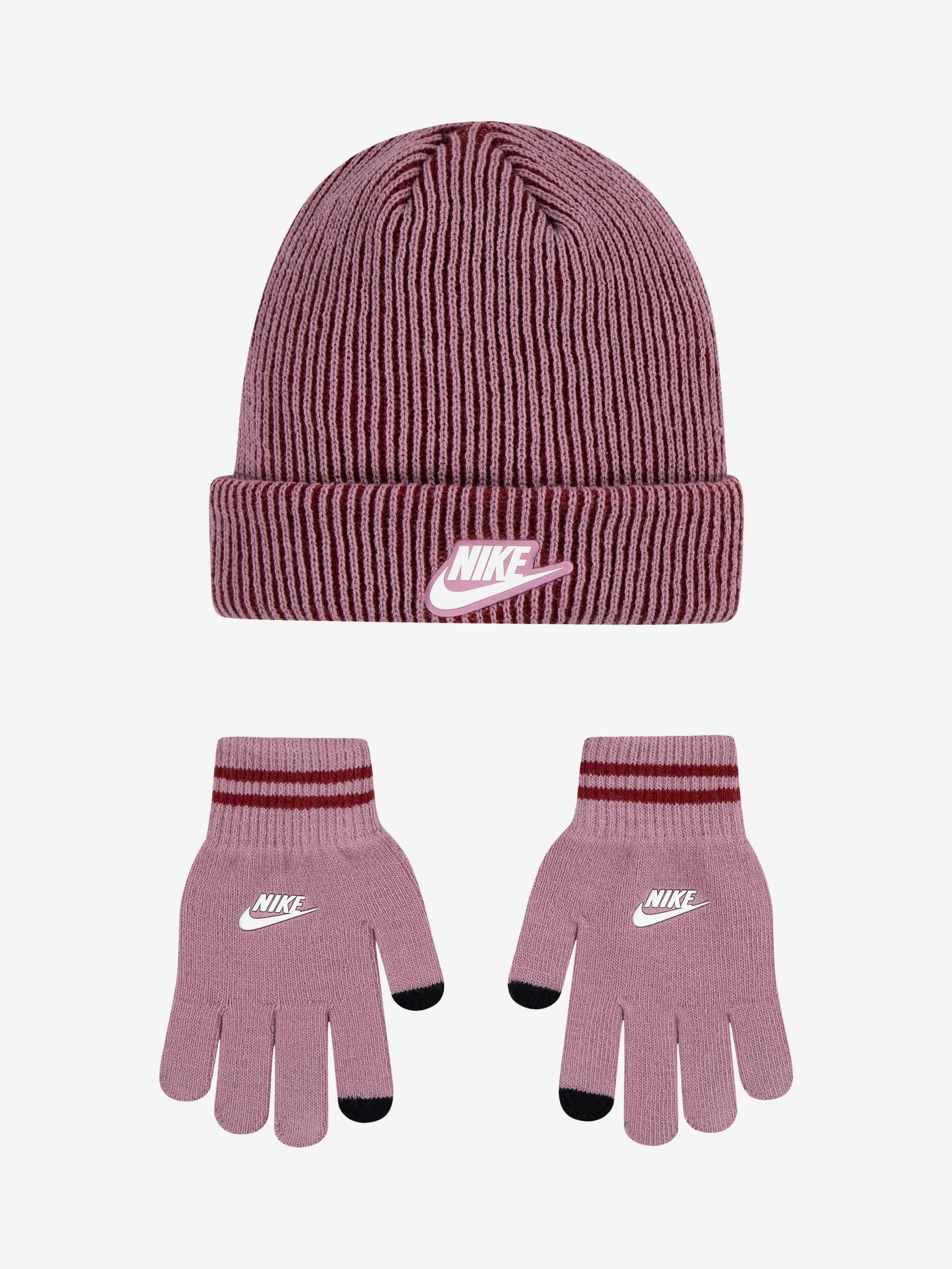 Girls Two Tone Rib Beanie and Glove Set in Purple
