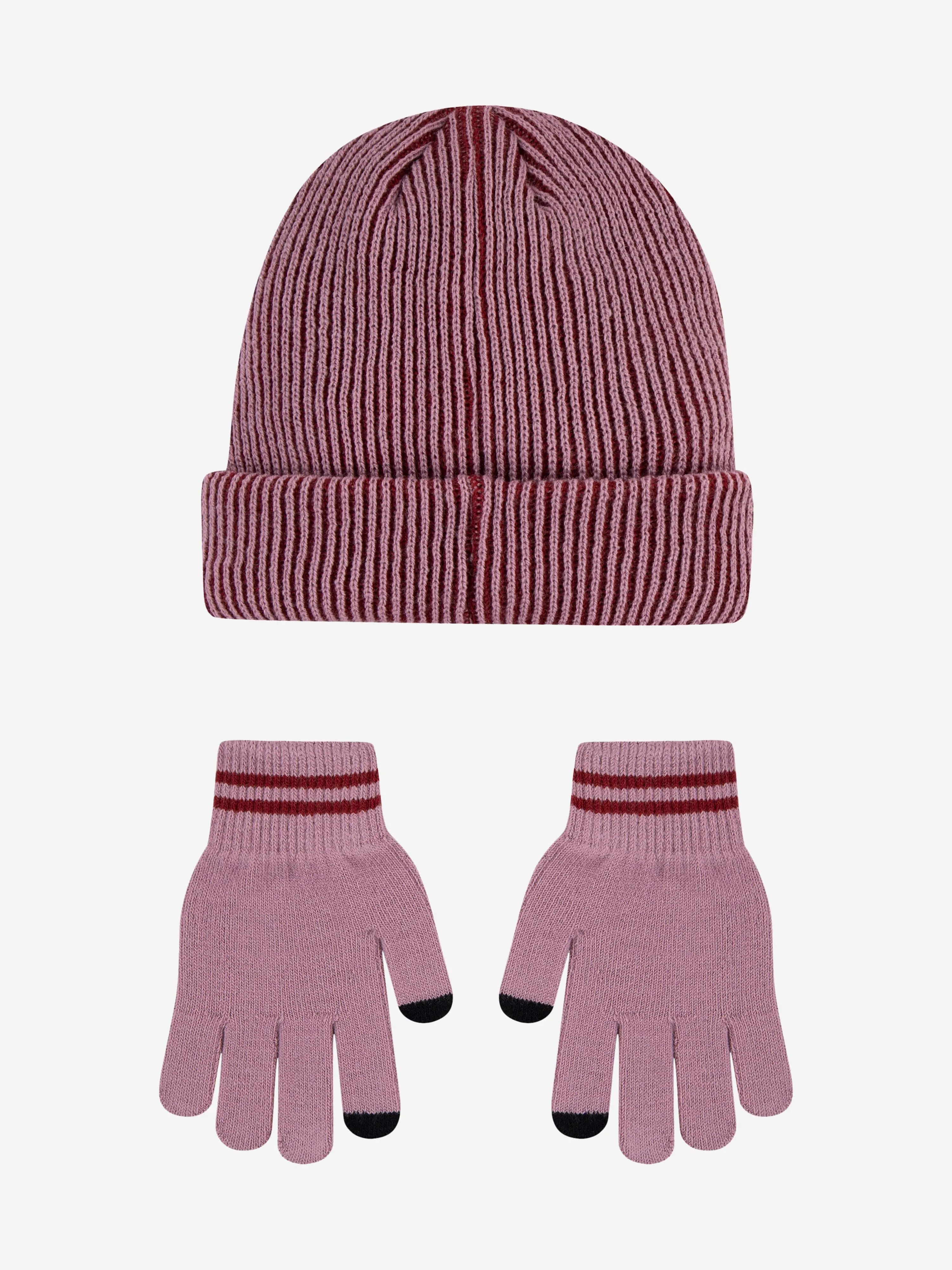 Girls Two Tone Rib Beanie and Glove Set in Purple