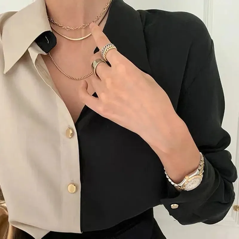 Gladys - Schickes Herbst Elegantes Schwarz-Braunes Vintage Hemd für Damen