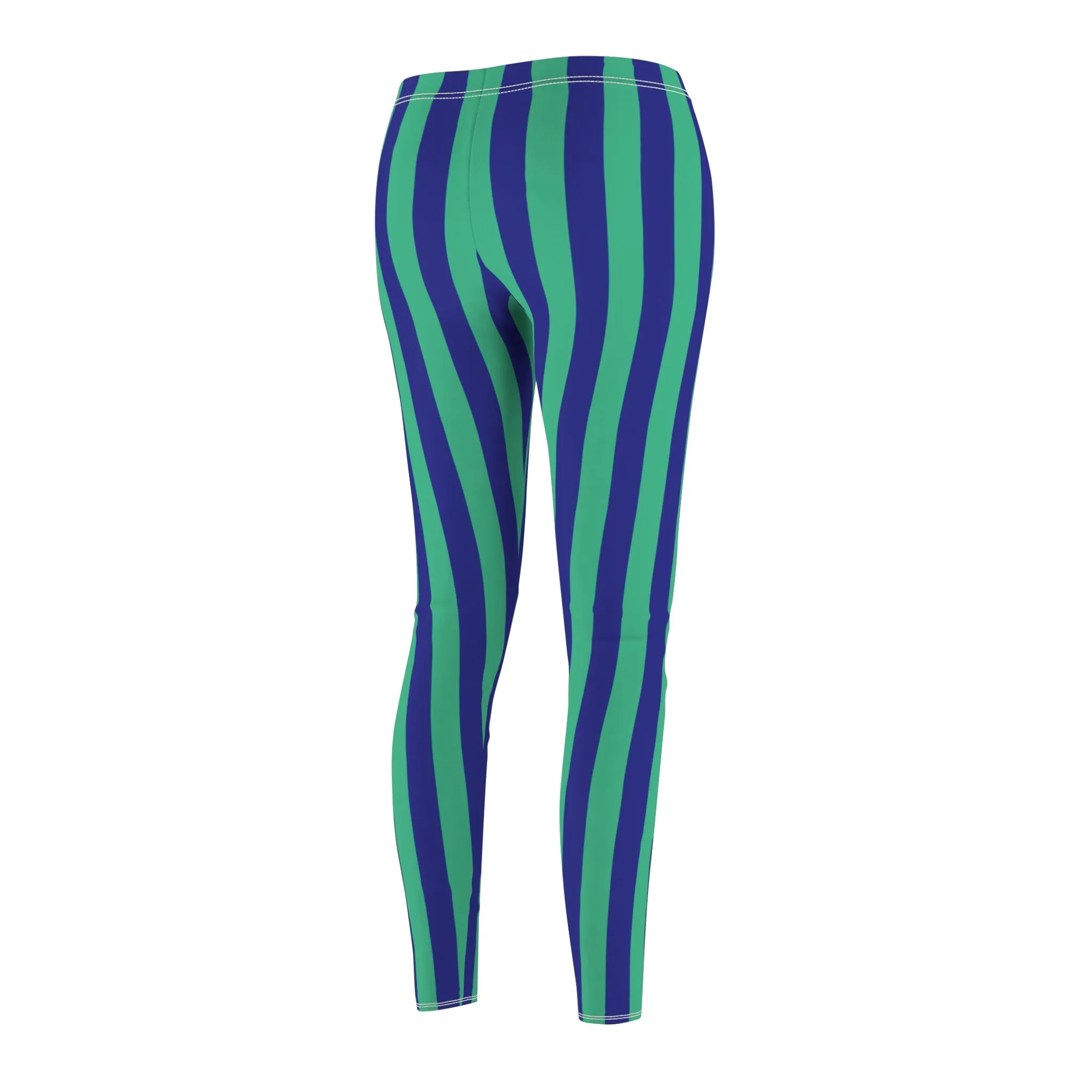 Green Blue Vertical Wide Striped Womens Leggings Yoga Pants - Saiko Studio