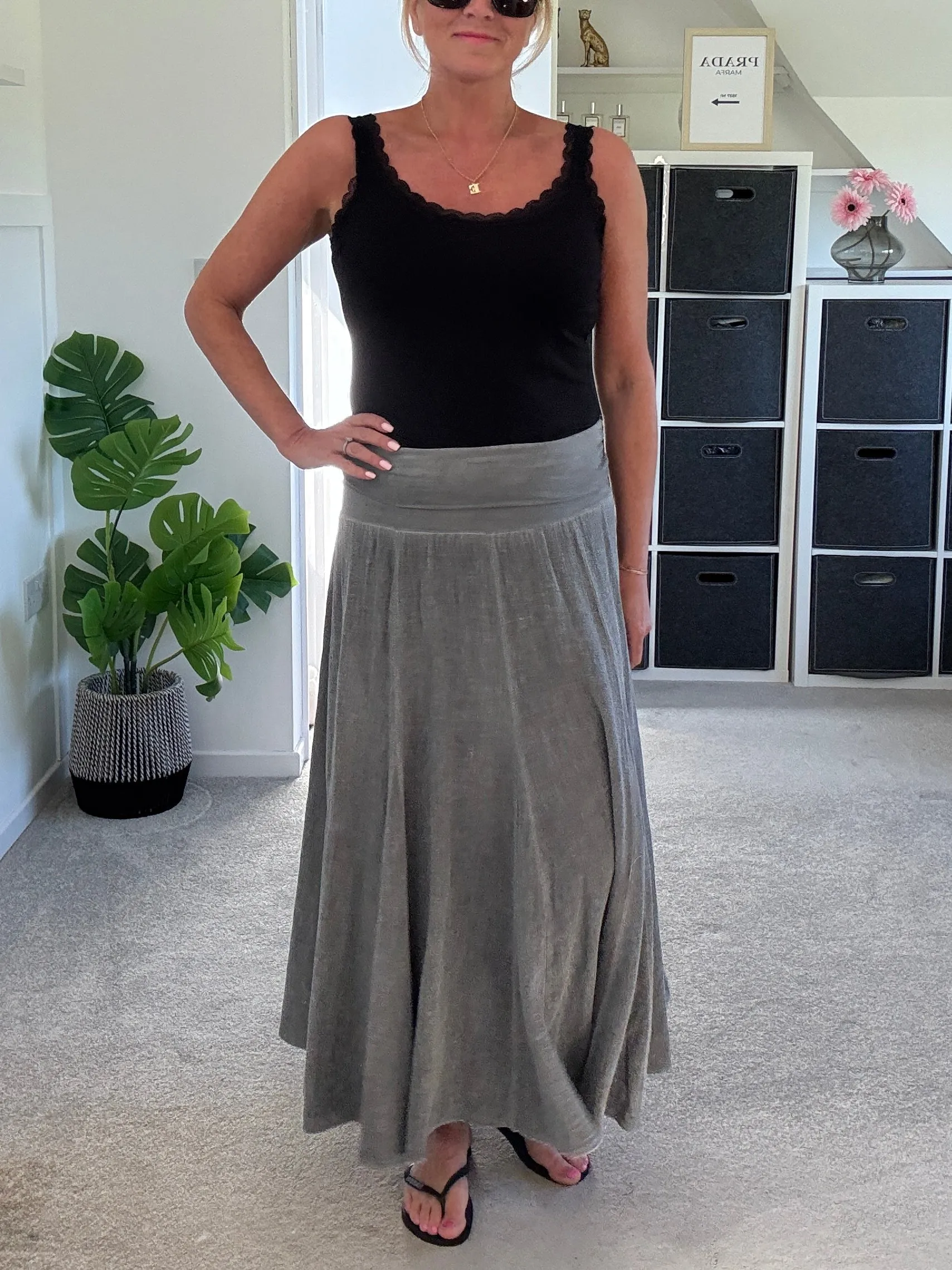 Grey Washed Linen Panel Skirt