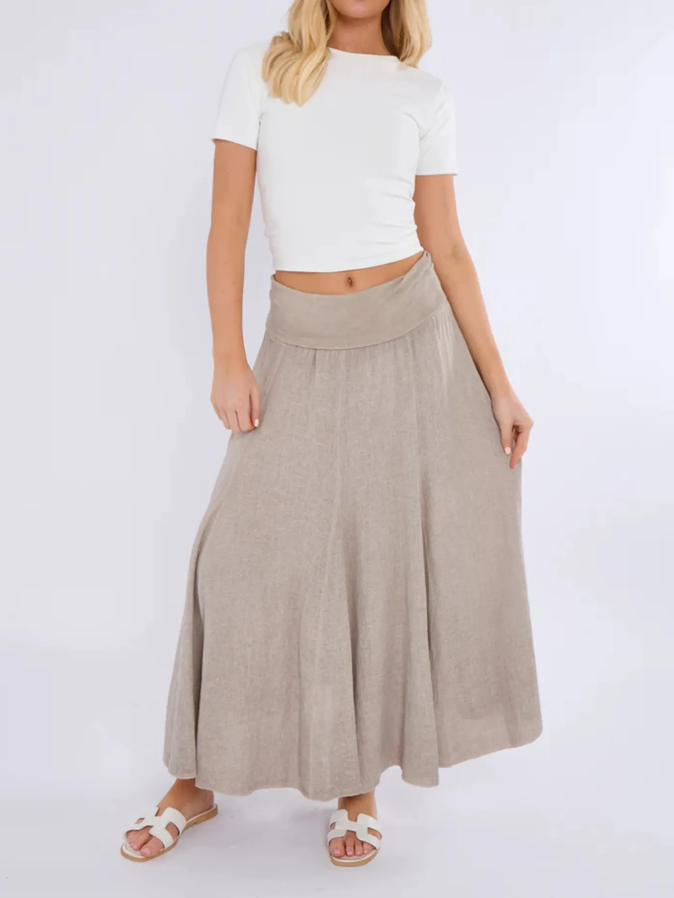 Grey Washed Linen Panel Skirt