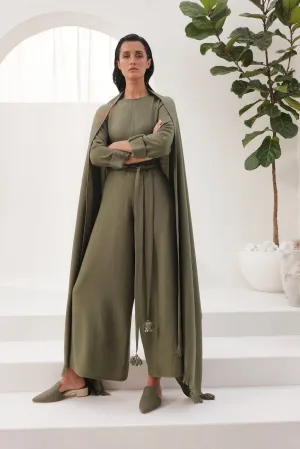 Hallstatt Woollen Jumpsuit & Sand Woollen Shawl (Moss)