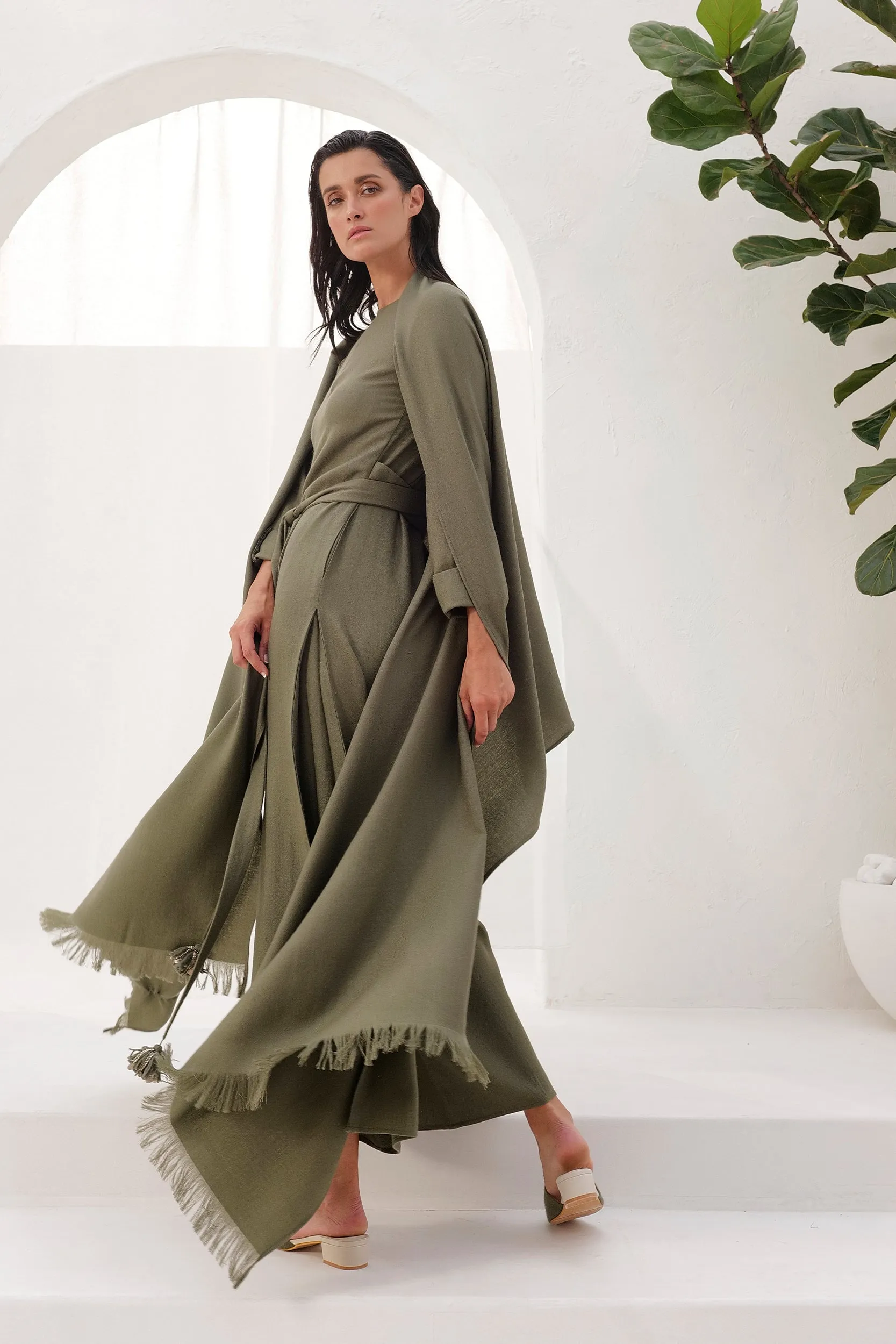 Hallstatt Woollen Jumpsuit & Sand Woollen Shawl (Moss)