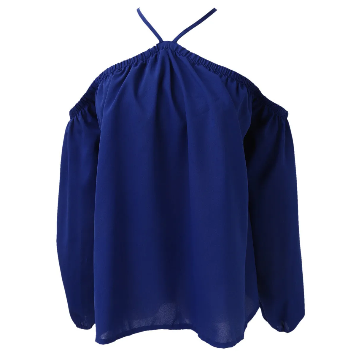 Halter Neck Bowknot Shirts Elegant Women Off Shoulder Blouses Casual Slim Chiffon Tops