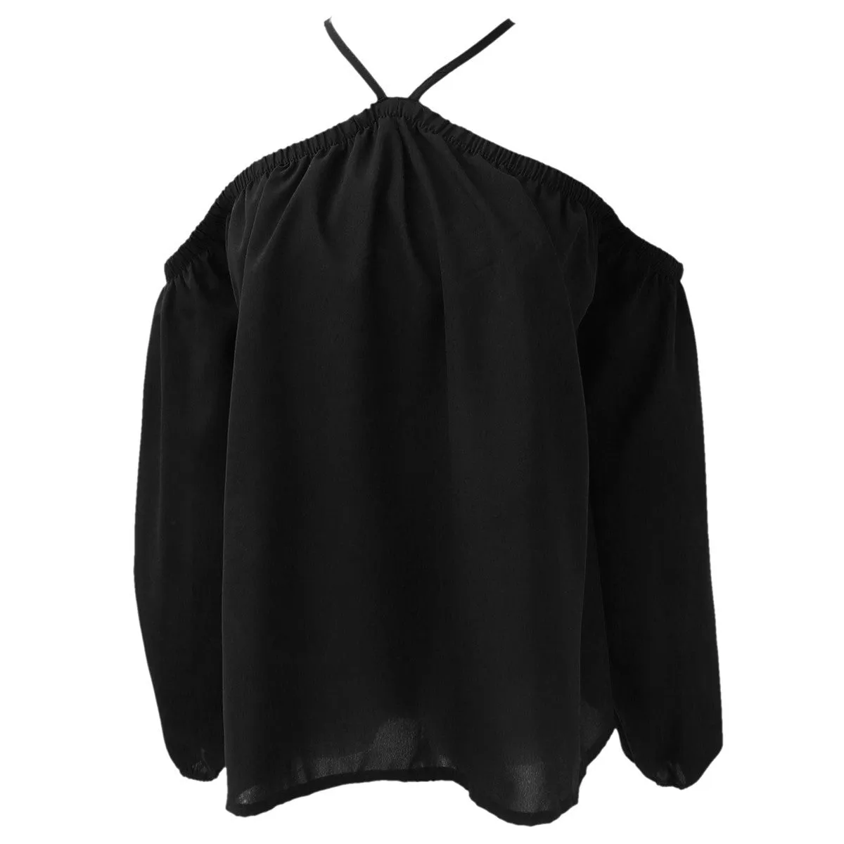 Halter Neck Bowknot Shirts Elegant Women Off Shoulder Blouses Casual Slim Chiffon Tops
