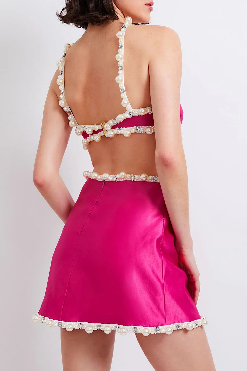 Hand-Beaded Pearl and Rhinestone