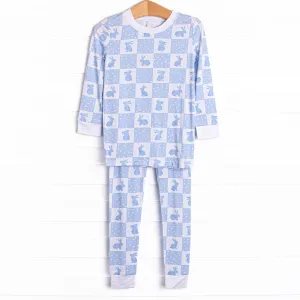 Hare Hopscotch Bamboo Pajama Set, Blue