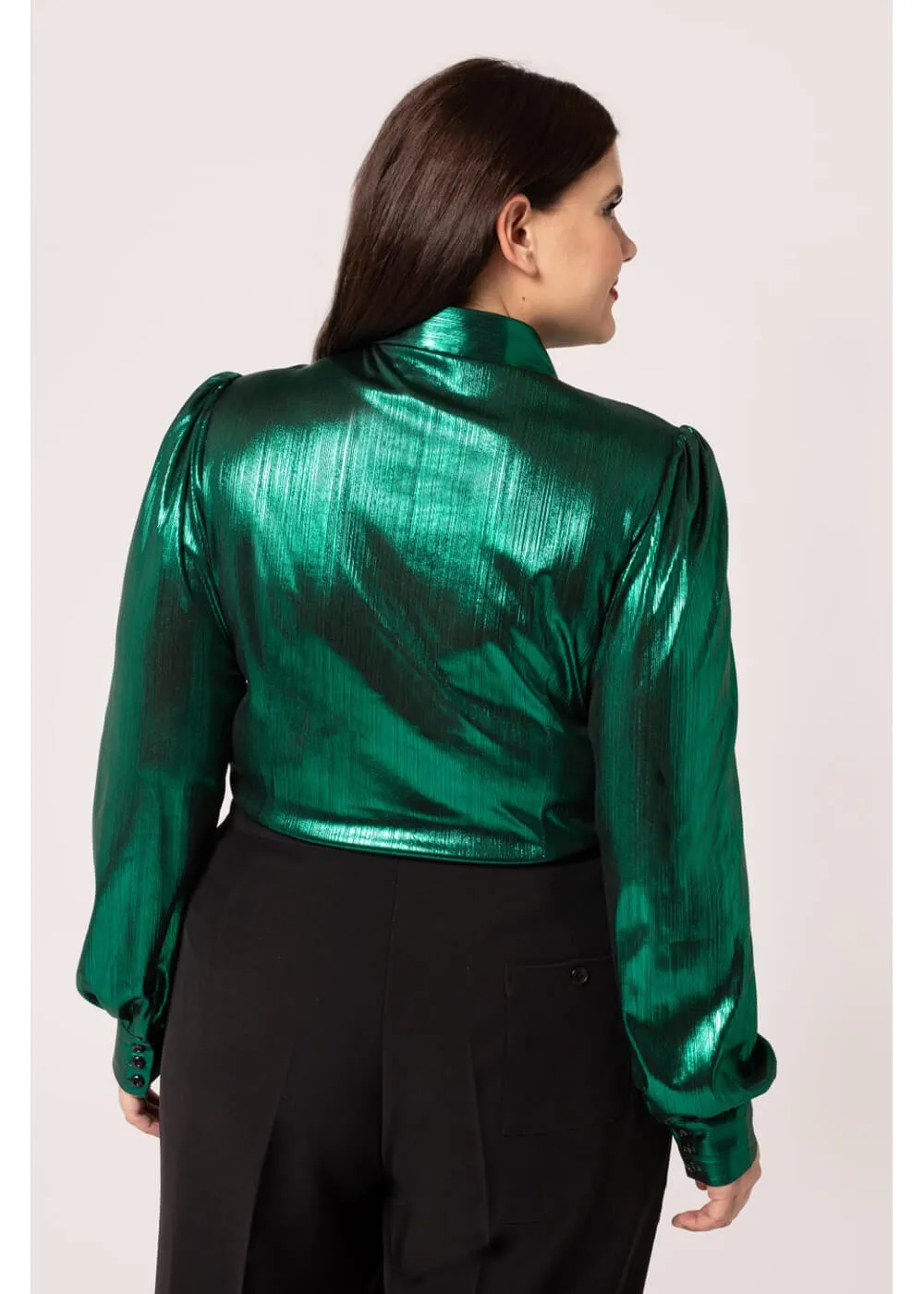 Hell Bunny Gigi Metallic 70's Blouse Green
