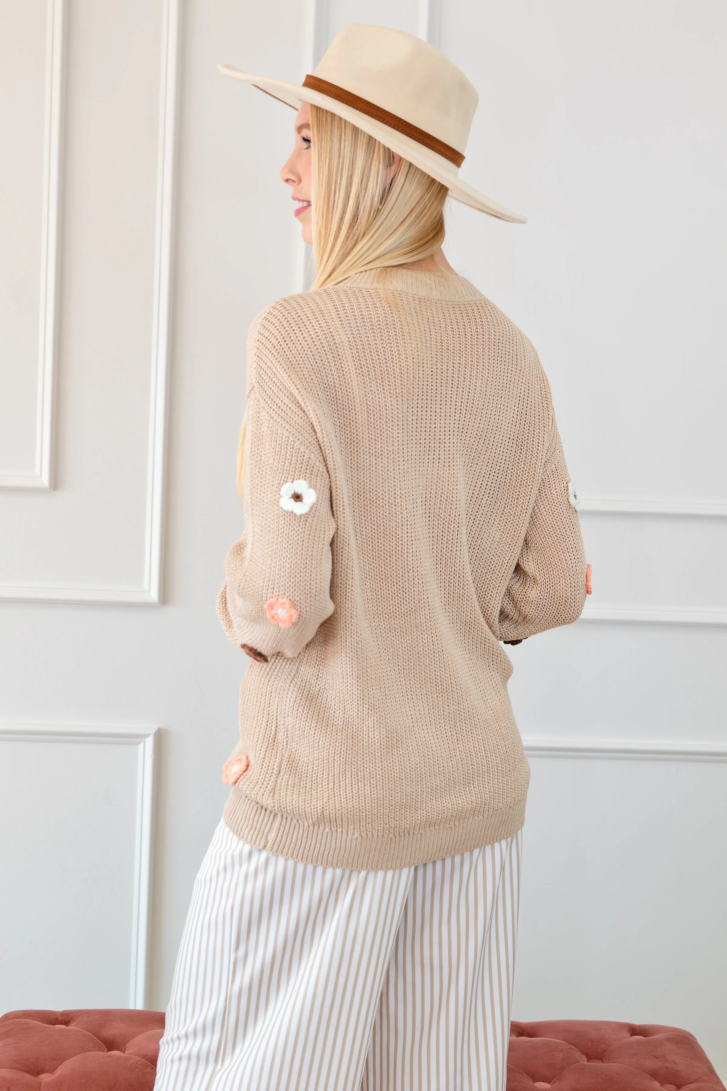 Hello Floral Embroidered Knit Loose Sweater
