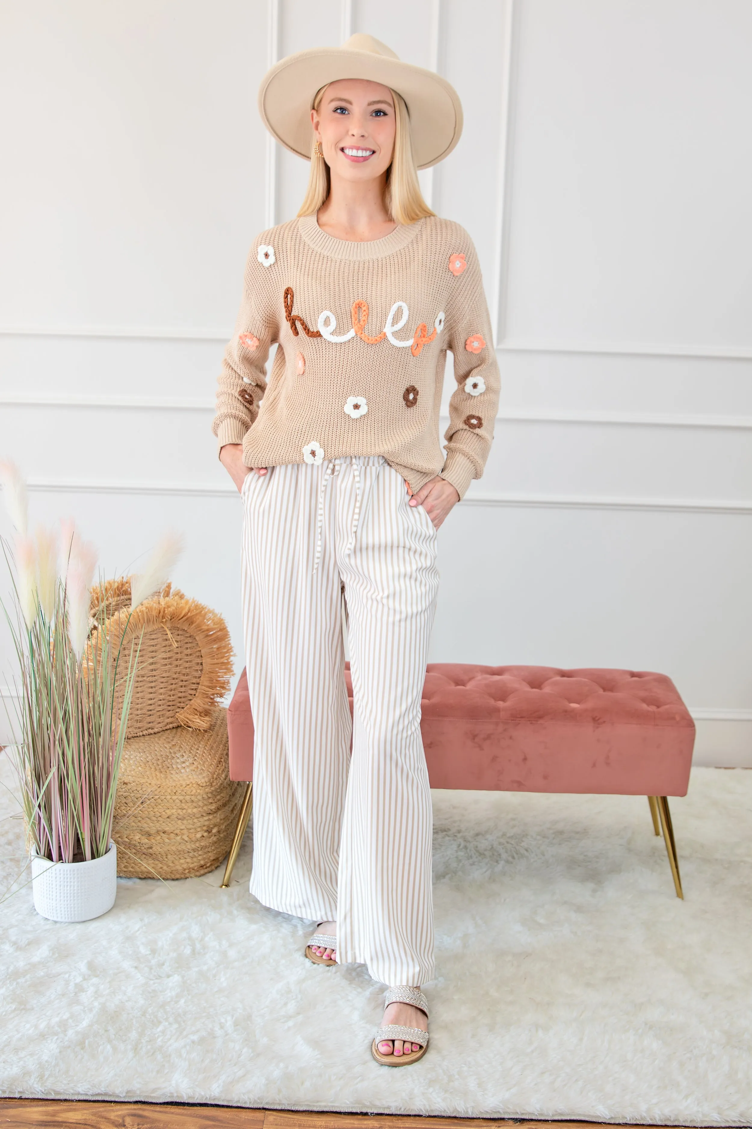 Hello Floral Embroidered Knit Loose Sweater