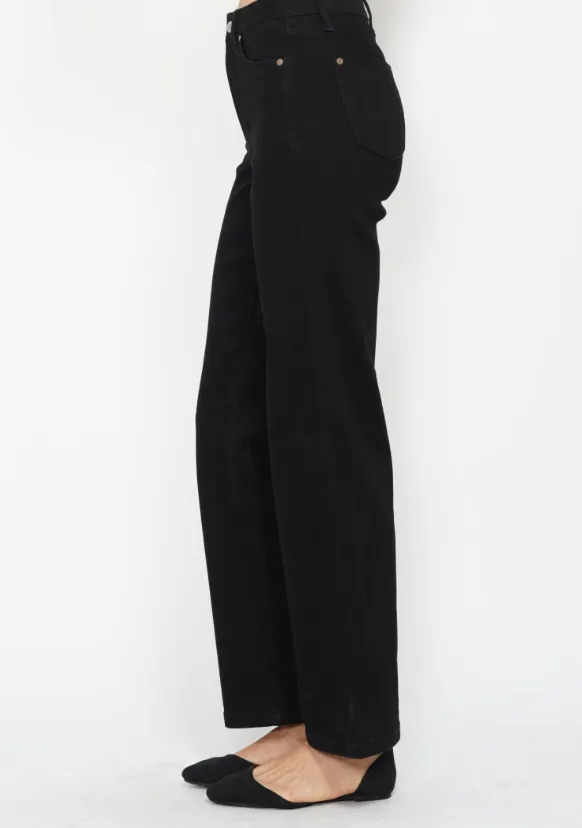 High Waist Straight Leg Black Denim - Tummy Control
