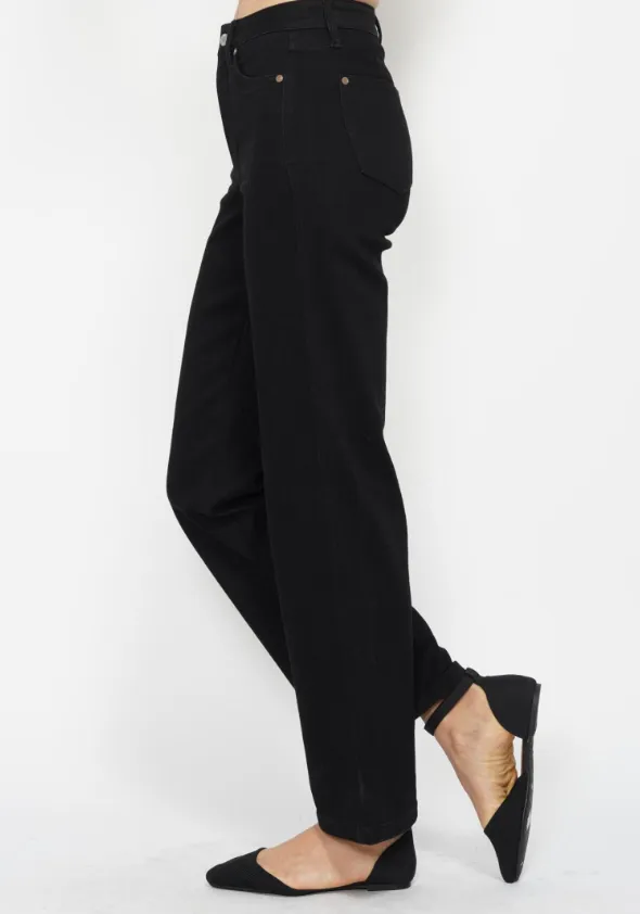 High Waist Straight Leg Black Denim - Tummy Control
