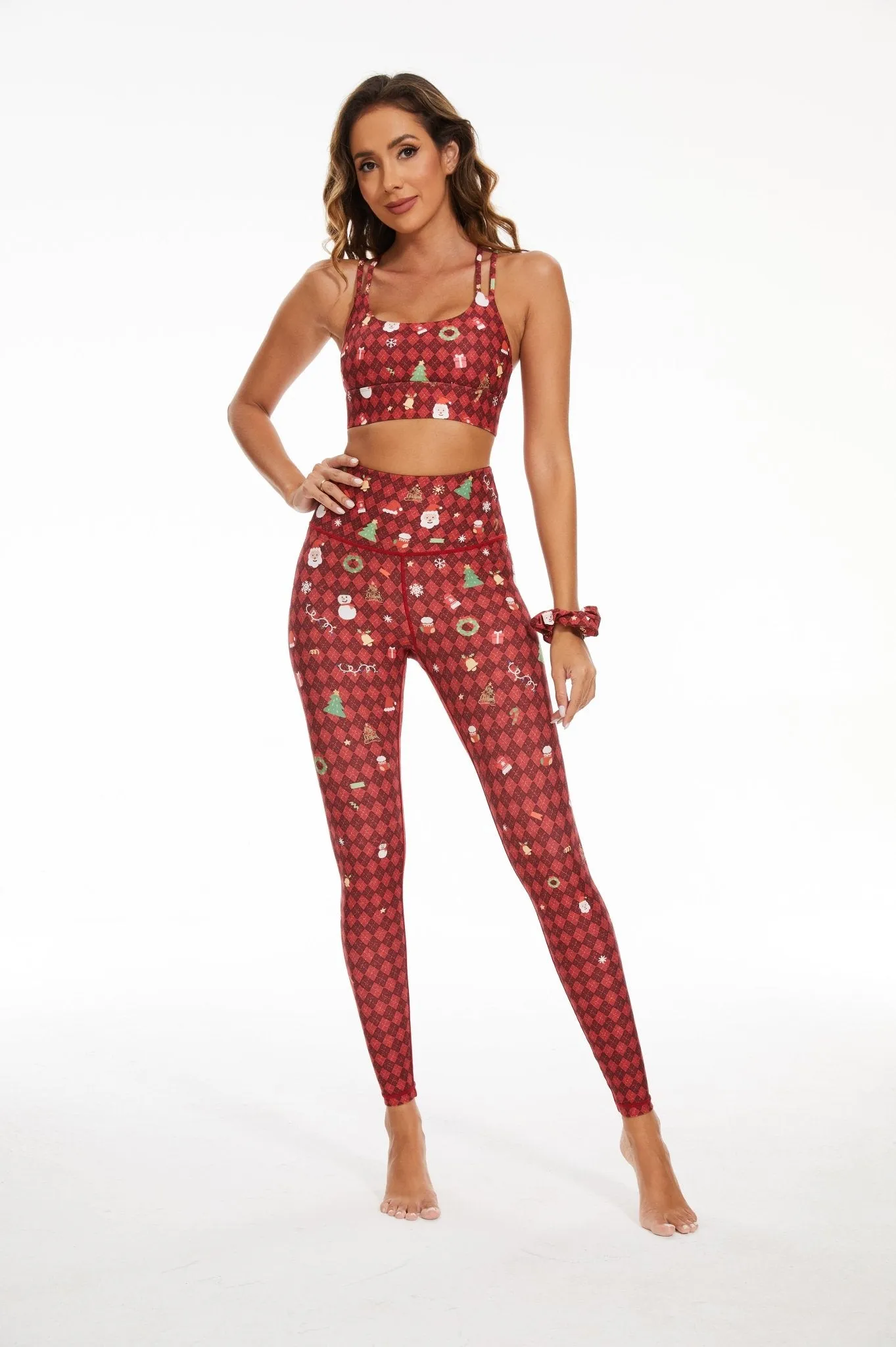 Holiday Cheer Women's High-Waisted Christmas Leggings with Festive Plaid and Tree Print – Stretchy Workout & Lounge Pants