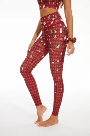 Holiday Cheer Women's High-Waisted Christmas Leggings with Festive Plaid and Tree Print – Stretchy Workout & Lounge Pants