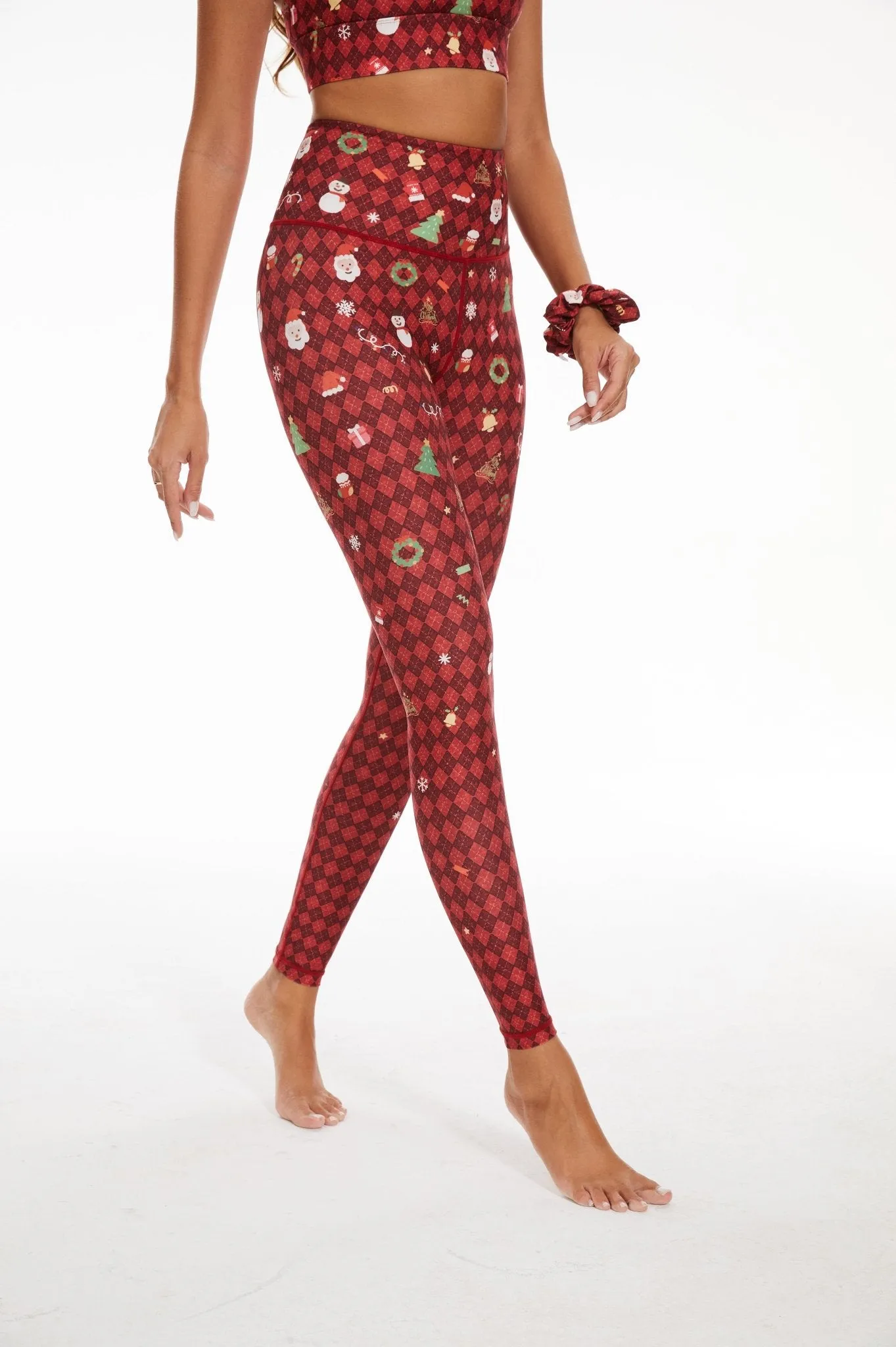 Holiday Cheer Women's High-Waisted Christmas Leggings with Festive Plaid and Tree Print – Stretchy Workout & Lounge Pants