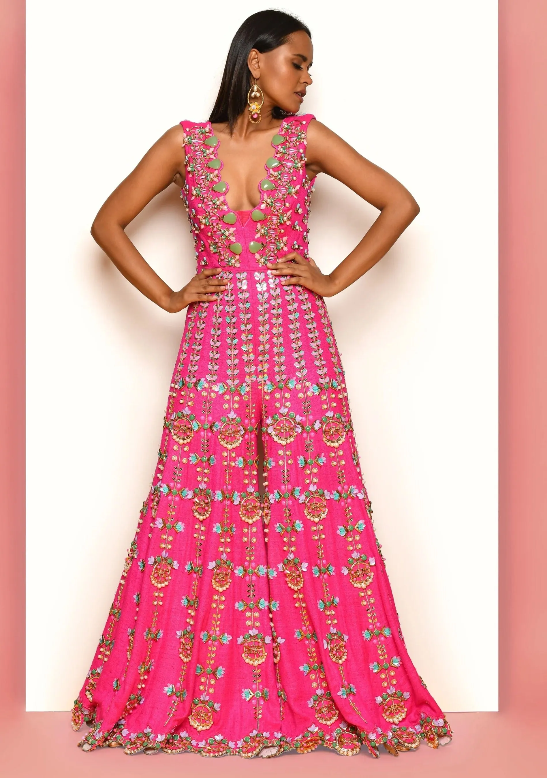 Hot pink embellished jumpsuit