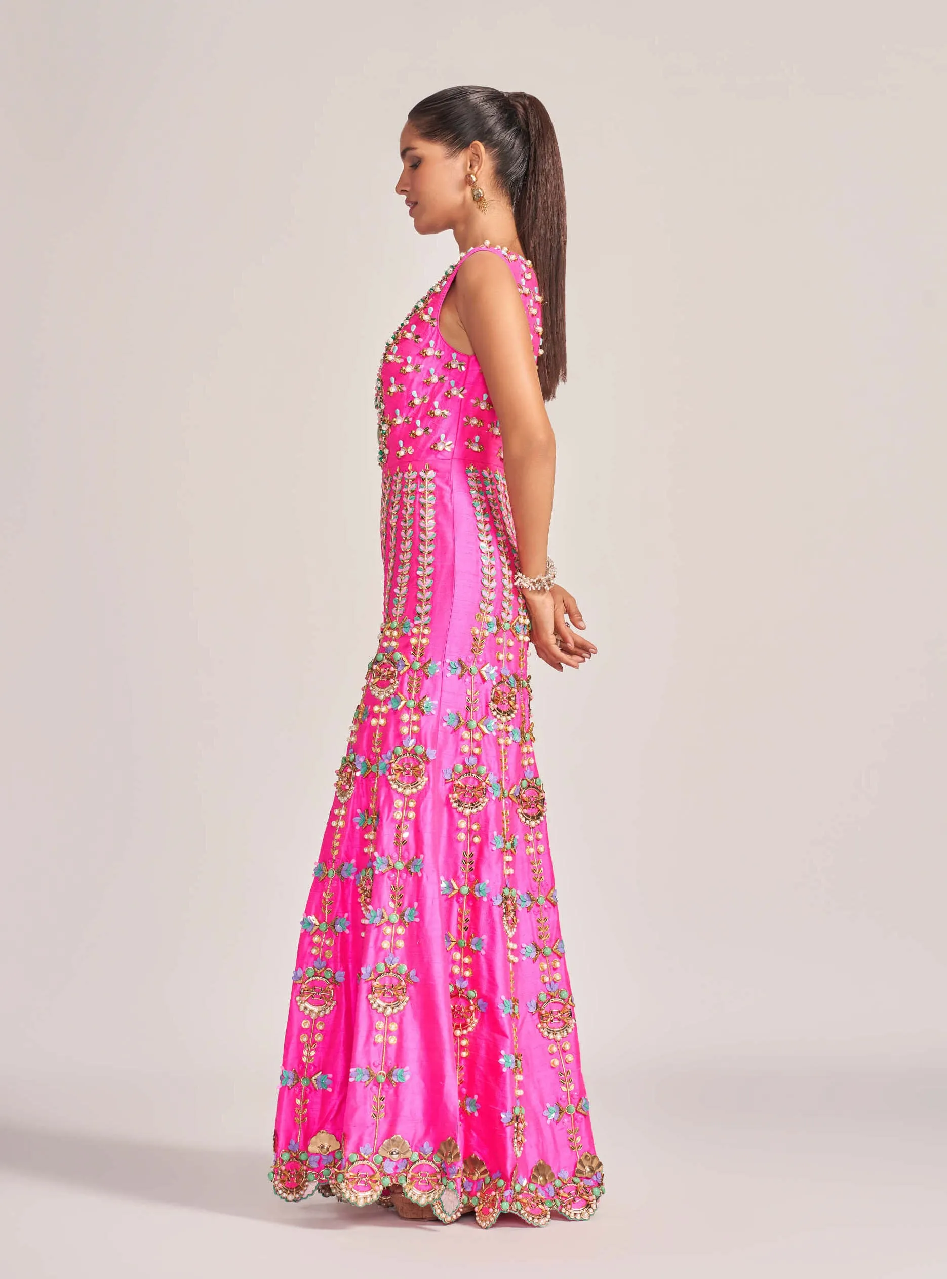 Hot pink embellished jumpsuit