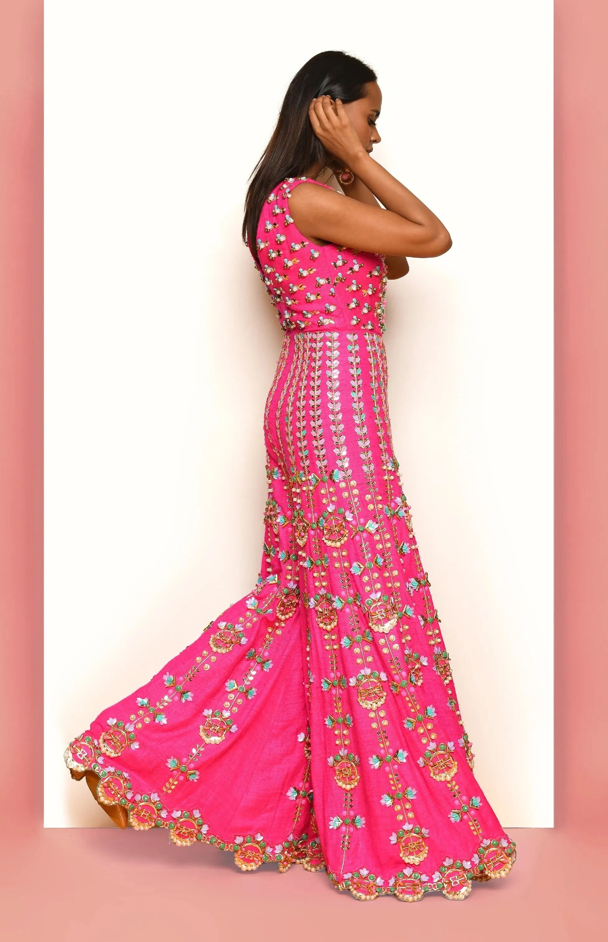 Hot pink embellished jumpsuit