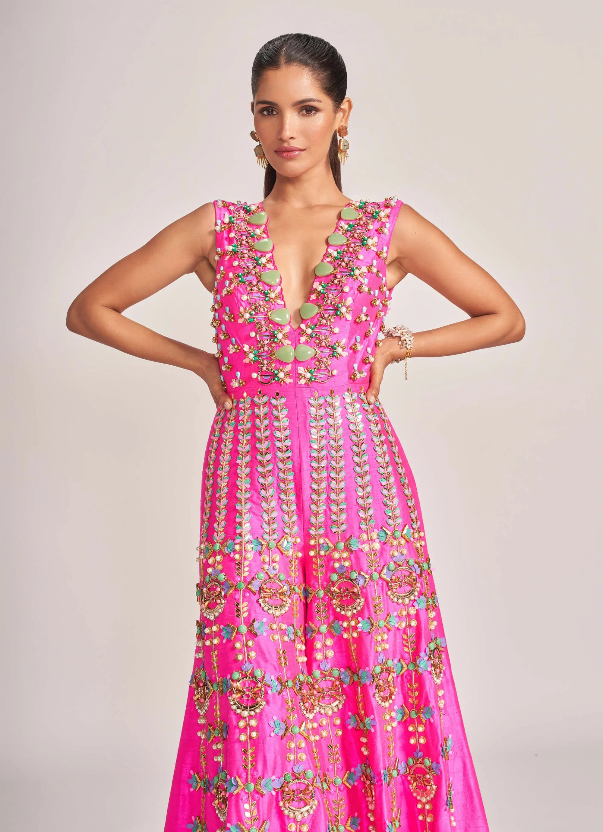Hot pink embellished jumpsuit