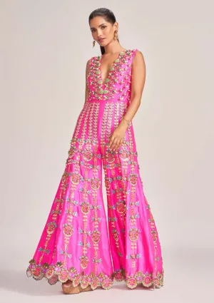 Hot pink embellished jumpsuit