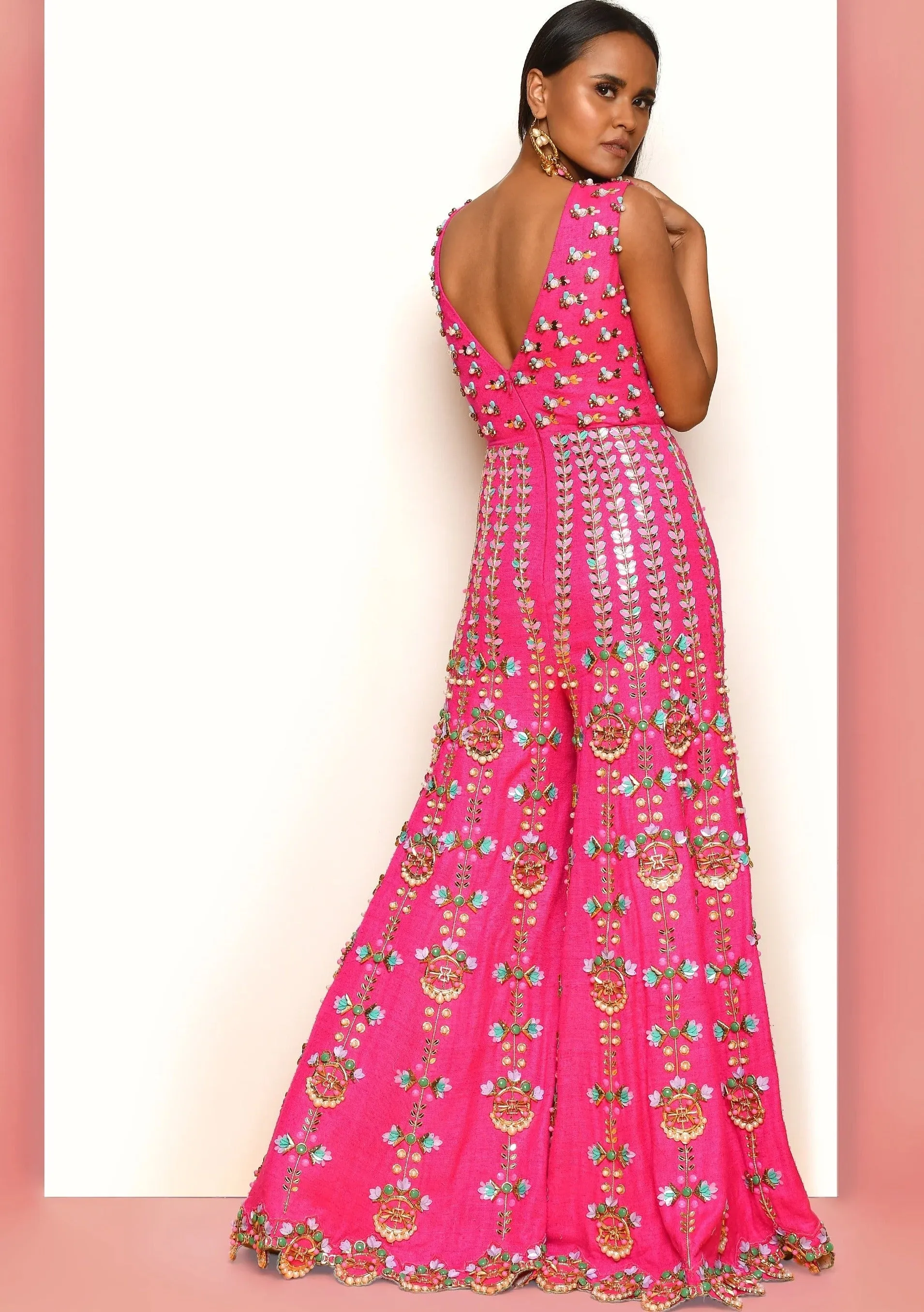 Hot pink embellished jumpsuit