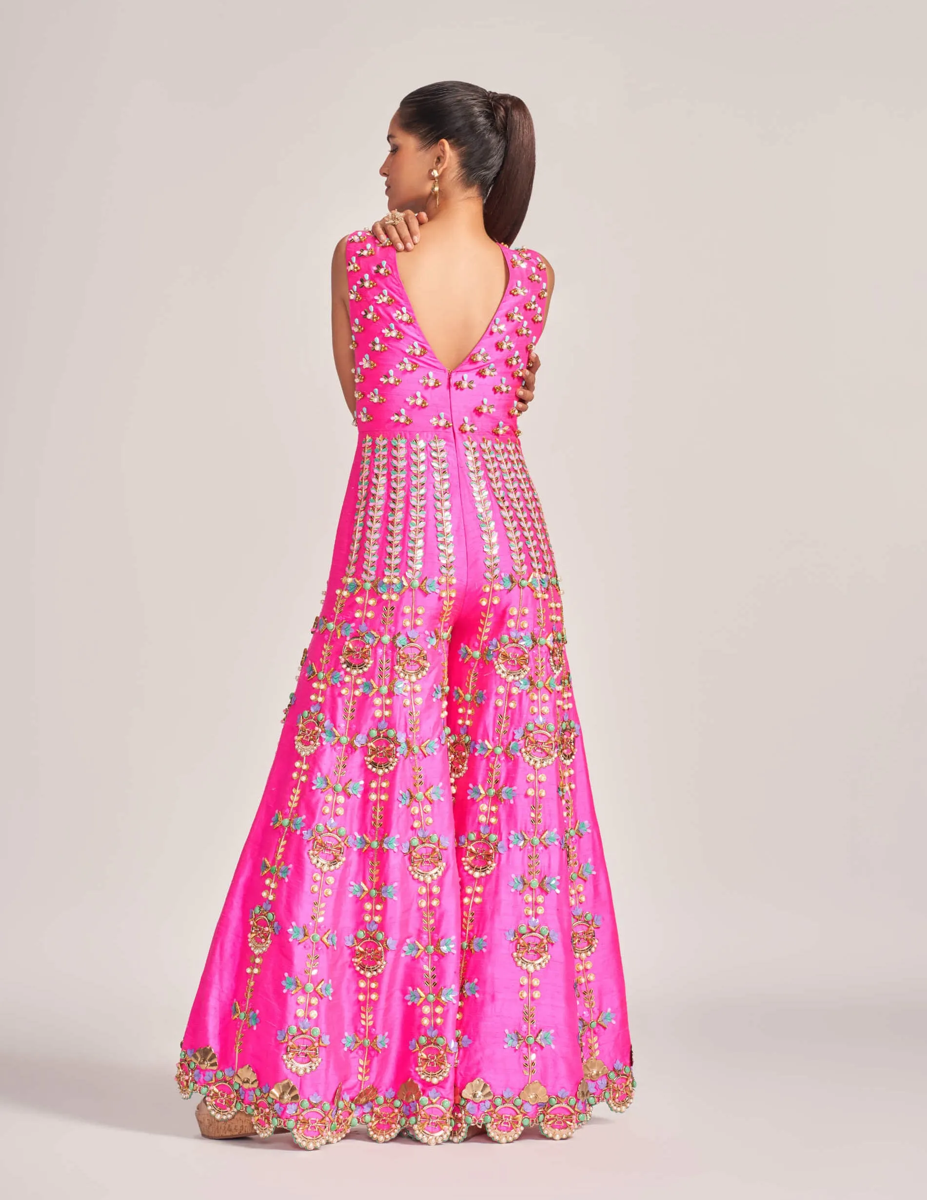 Hot pink embellished jumpsuit