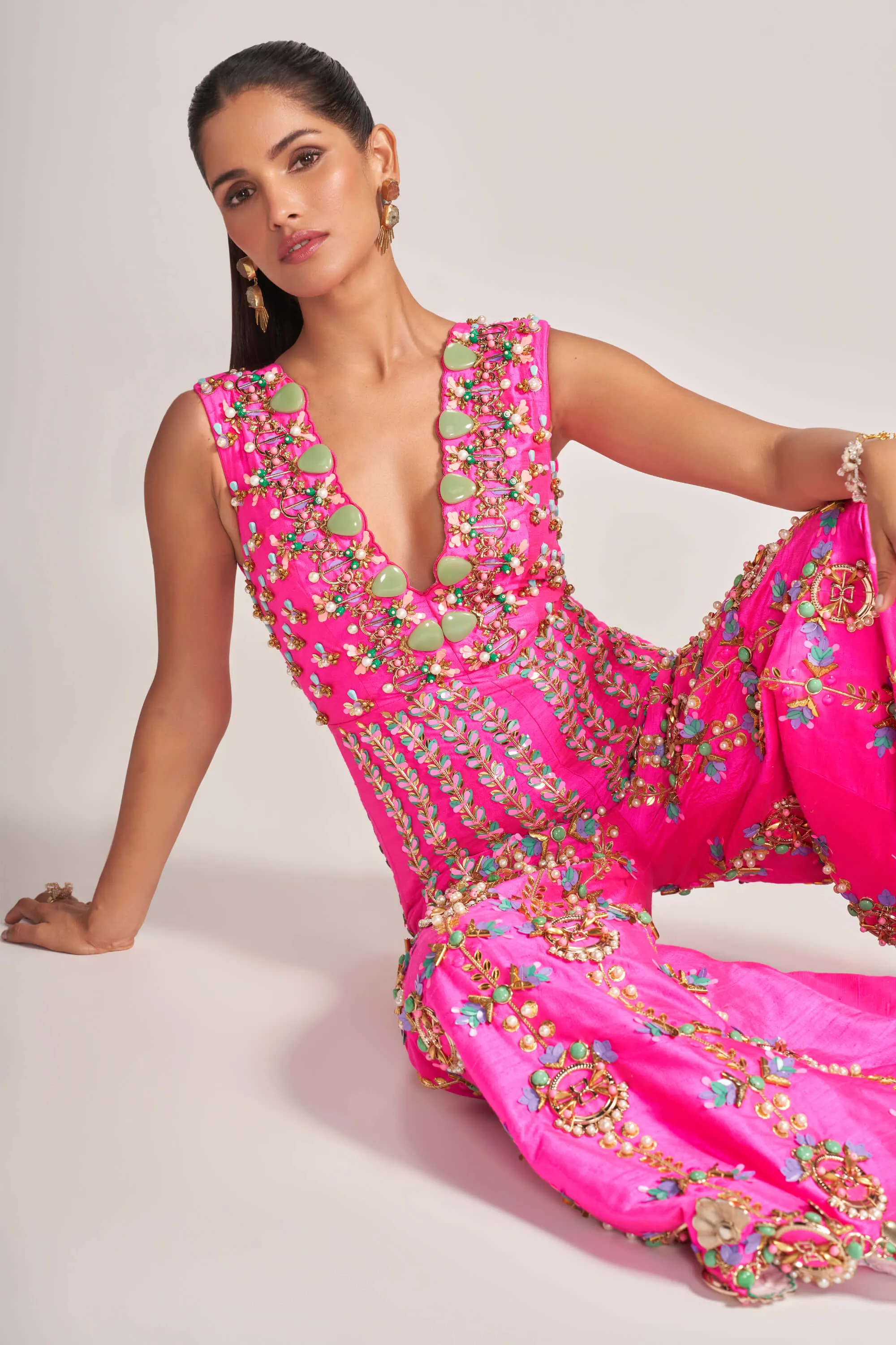 Hot pink embellished jumpsuit