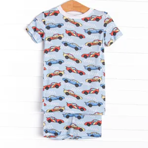 Hot Rod Racer Bamboo Pajama Short Set, Blue