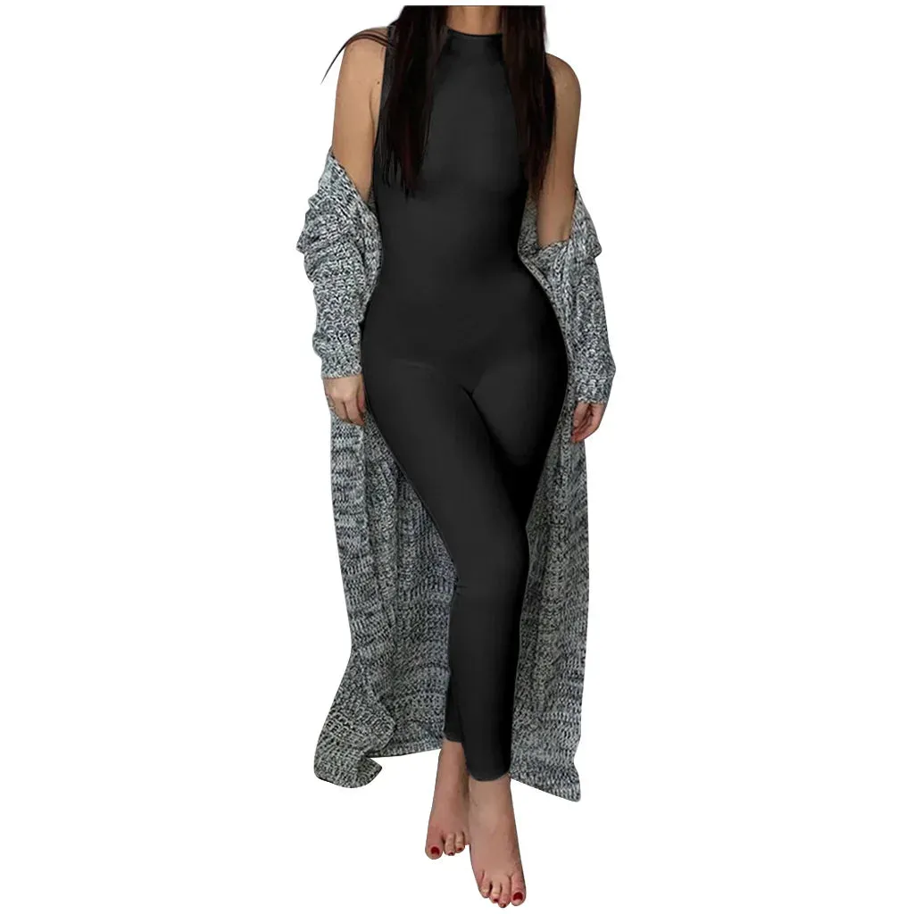 Hot selling 2022 summer new women's sleeveless slim fitting high waisted sports jumpsuit