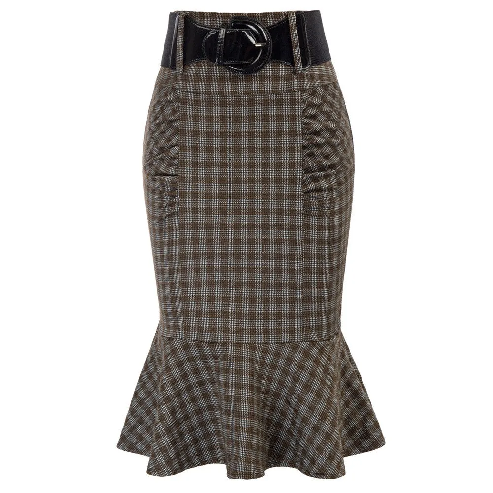 Houndstooth Mermaid Skirt with Belt