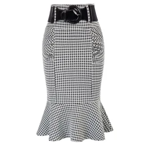 Houndstooth Mermaid Skirt with Belt