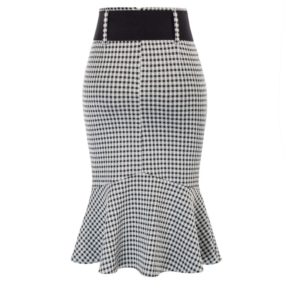 Houndstooth Mermaid Skirt with Belt