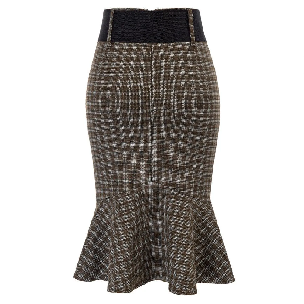 Houndstooth Mermaid Skirt with Belt