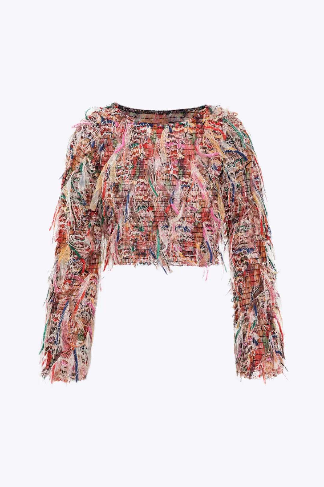 Isla - Elegant Print with Fringe Detail Woman's Long Sleeve Shirt