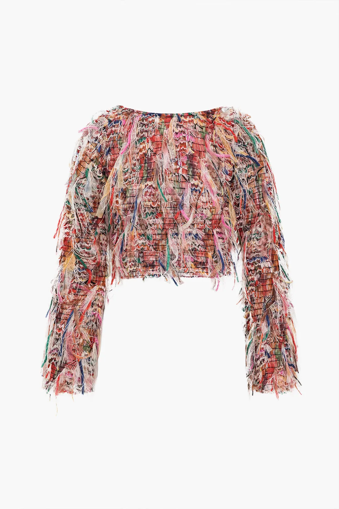 Isla - Elegant Print with Fringe Detail Woman's Long Sleeve Shirt